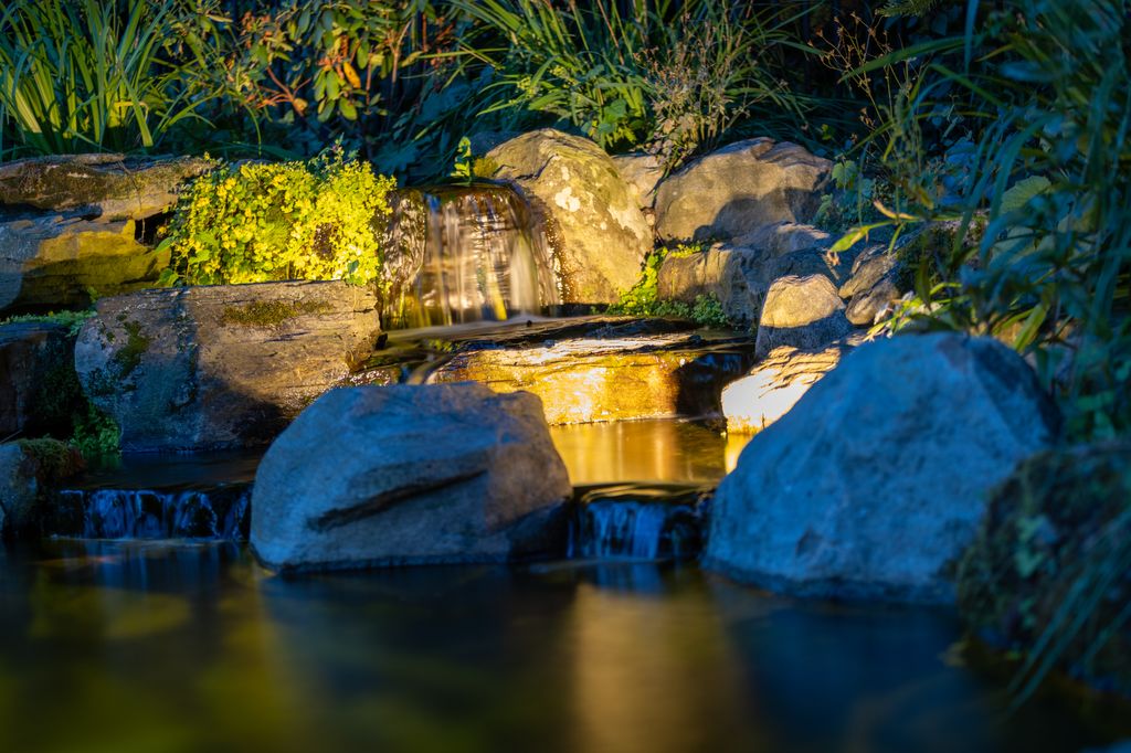 Disappearing waterfall in wooded New Hope, Bucks County property